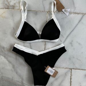 BERLOOK NWT Black & White Ribbed Bikini Set - Women's Two-Piece Swim